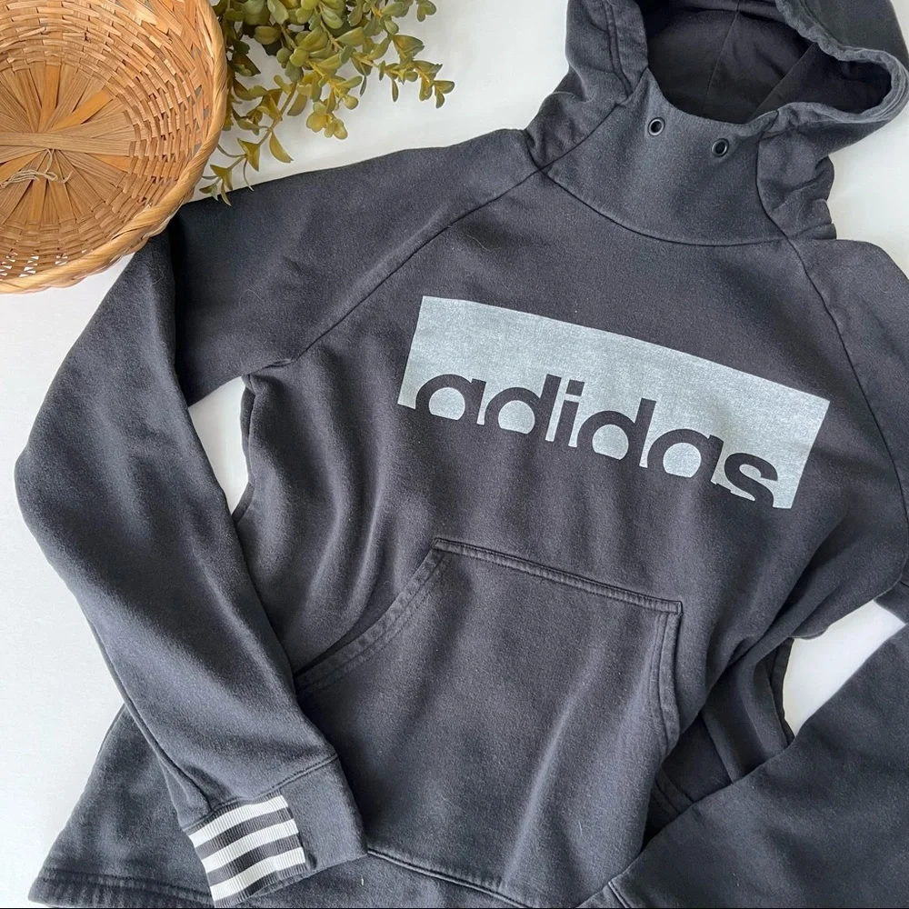 Adidas | Black Mock Neck Hooded Sweatshirt - Picture 3 of 9